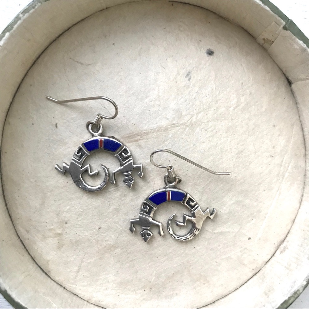 Sterling and Lapis Kokopelli Earrings